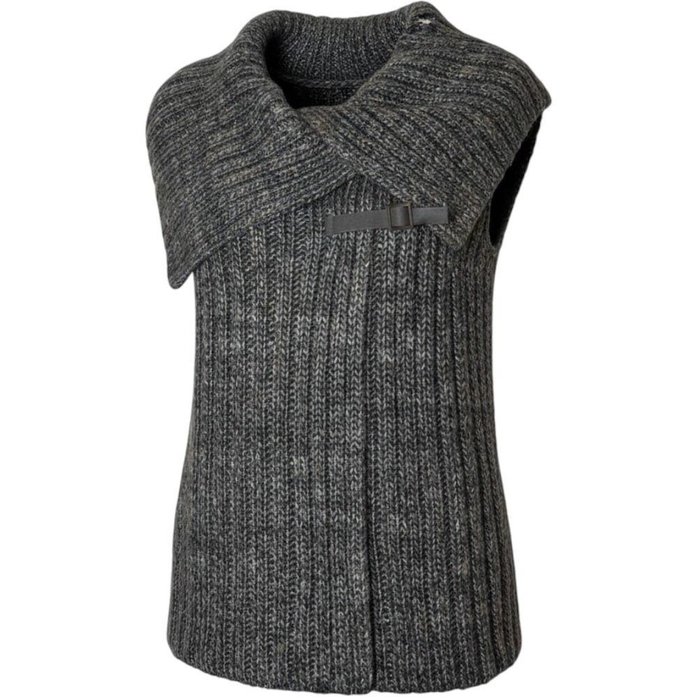 Ann Taylor LOFT Wool Blend Marled Gray Ribbed Buckle Wrap Sweater Vest Small